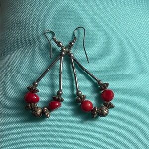 Elegant Red and Silver Dangle Earrings